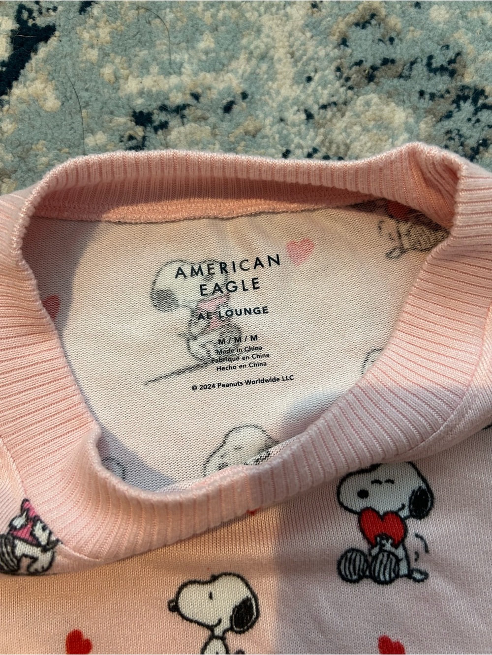 American Eagle Outfitters Pink Snoopy Heart Cropped Pajama Set - Picture 7 of 8